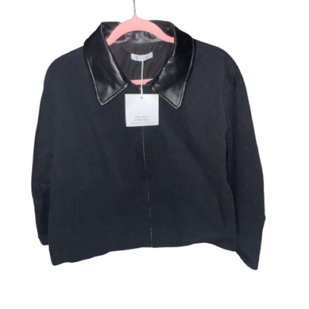 NWT Cicy Bell Faux Collar Leather Shacket Jacket Top XL Black Vegan Moto Bomber